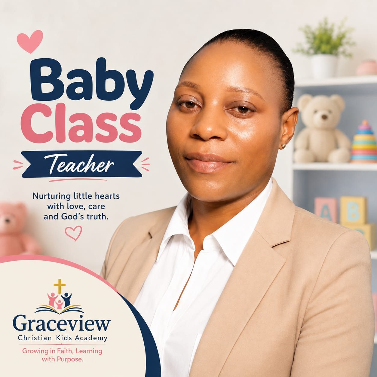Baby Class teacher at Graceview Christian Kids Academy: nurturing little hearts with love, care and God's truth